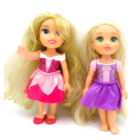 Disney Princess Rapunzel Dolls Set Of 2 Blond Hair Glitter Dresses Jakks Pacific - Picture 1 of 4